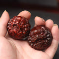 Red Sandalwood Hand Massage Health Balls - Pixiu Carved Wooden Stress & Acupressure Therapy Balls (Pair)