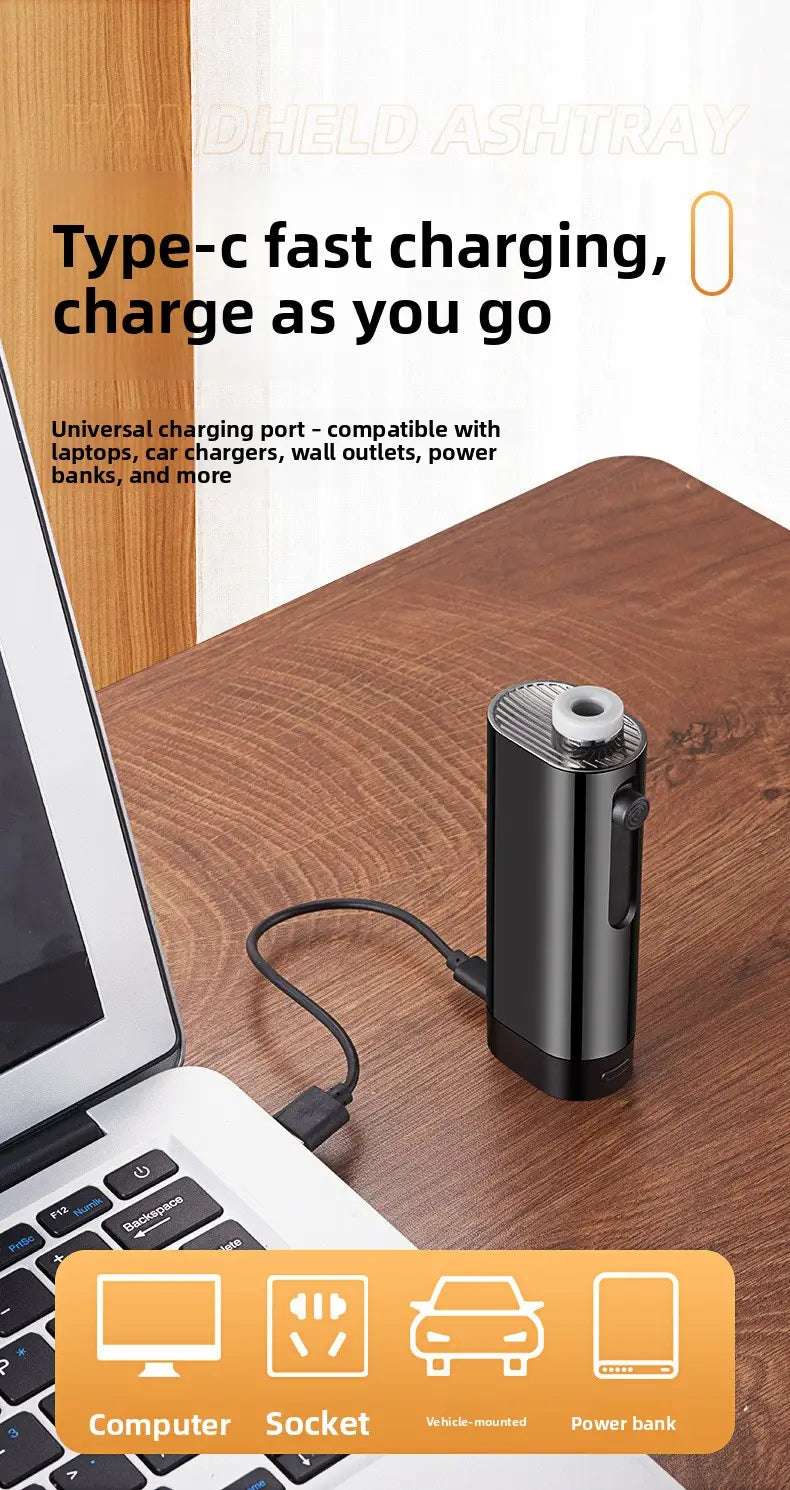 USB Rechargeable Car Ashtray with Push-Button Lighter Portable Smokeless Ash Holder with Gift Box