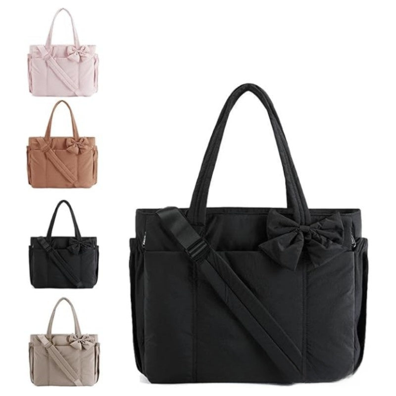 Winter-Ready Bow Design Tote Bag Lightweight Checkered Yoga & Shoulder Bag for Daily Use