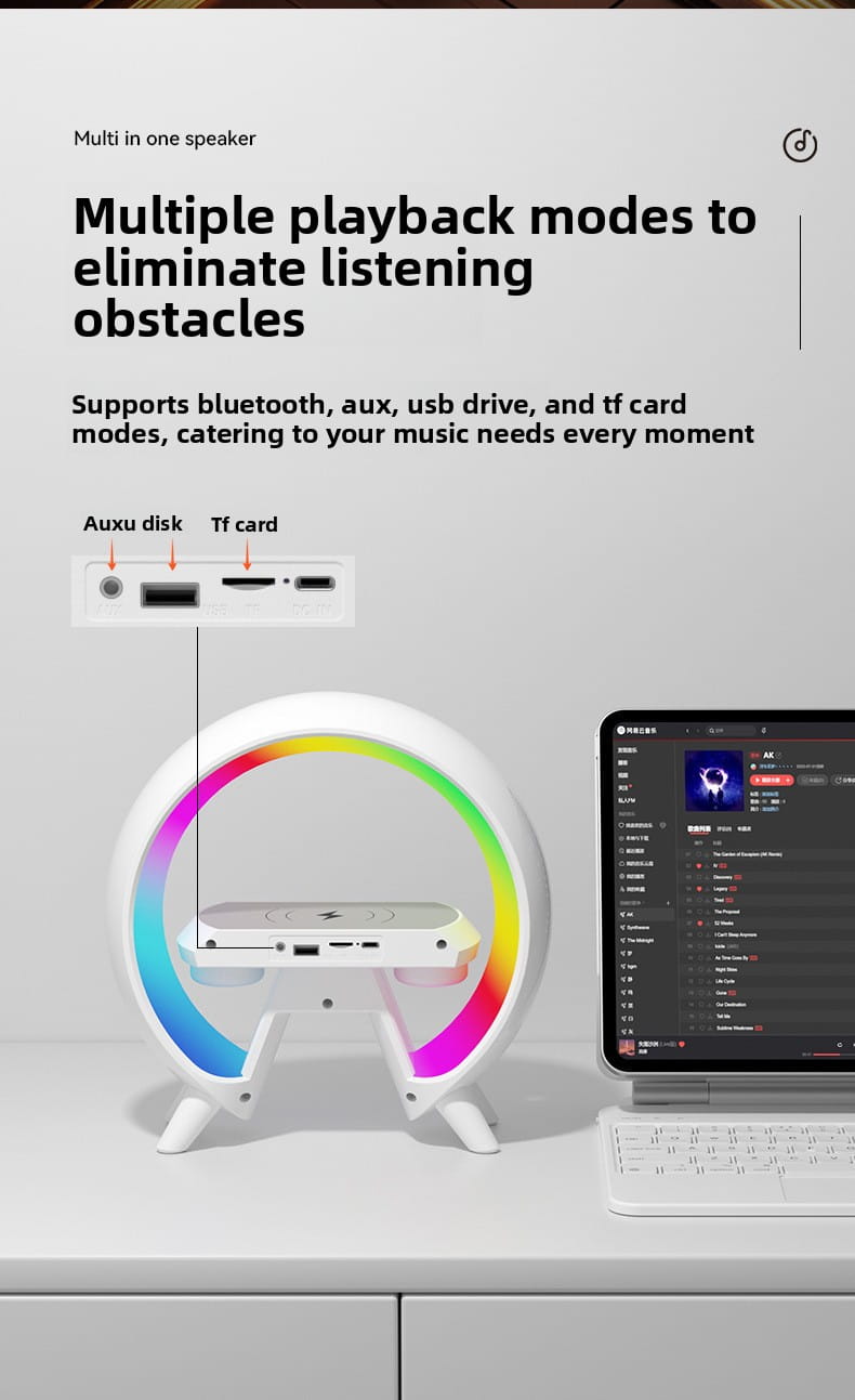 15W Bluetooth Speaker Wireless Charger Alarm Clock Night Light 2.1 Sound