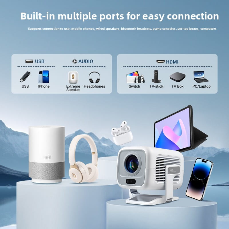 1080P Android Smart Projector with WiFi & Bluetooth 6000 ISO Lumens Portable Home Theater Projector with Auto Focus