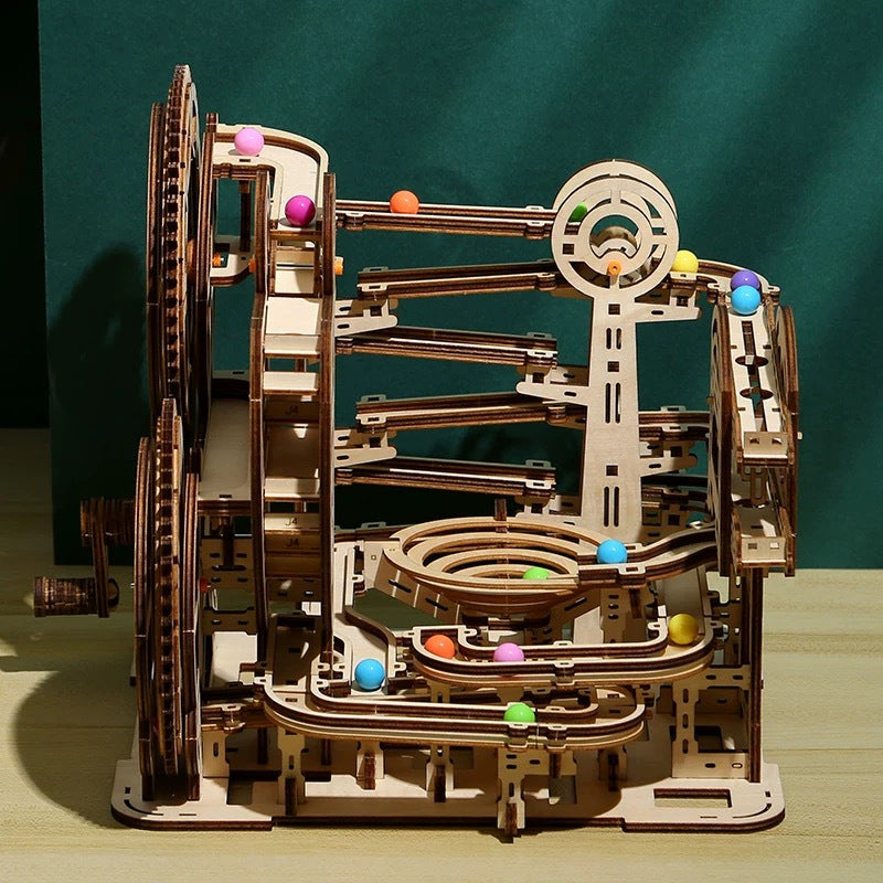 Wooden 3D Marble Run Puzzle Maze DIY Educational Track Building Game for Teens and Adults