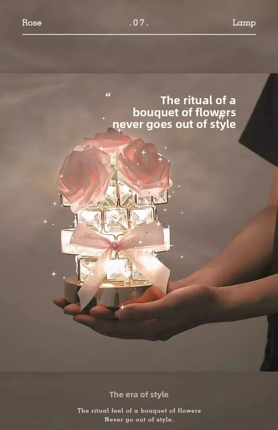 Rose Crystal Atmosphere Lamp - Romantic 3-Color LED Night Light with USB or Rechargeable Power Decorative Gift Lamp