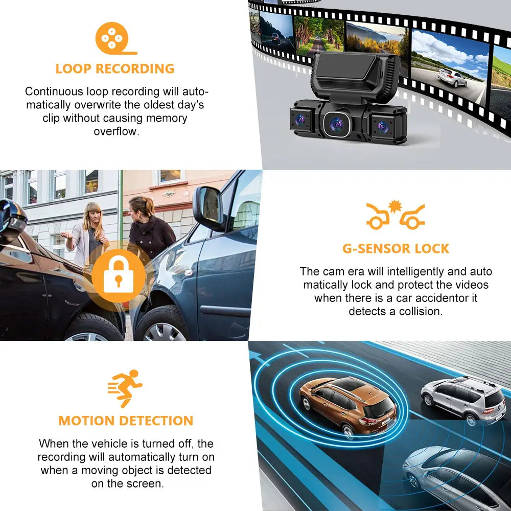 1080P WiFi Car Dash Camera with Four Lenses & Night Vision - Wide Angle Loop Recording Dash Cam