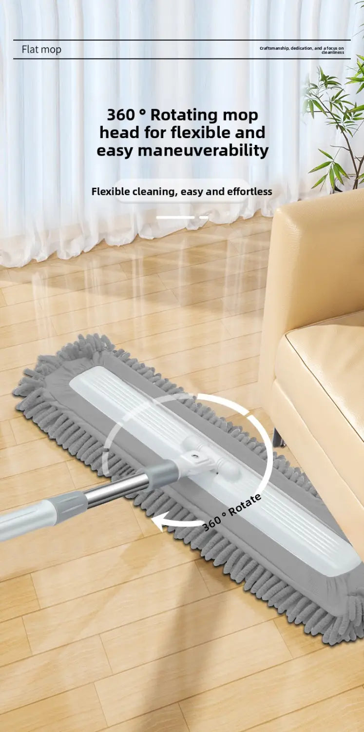 Chenille Spin Mop with Telescopic Handle - Adjustable 84-134cm Stainless Steel Floor Cleaner with Flip Squeeze &