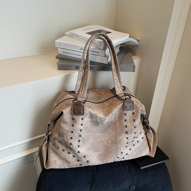 Rivet Tote Bag Large Capacity PU Shoulder Bag for Everyday Use