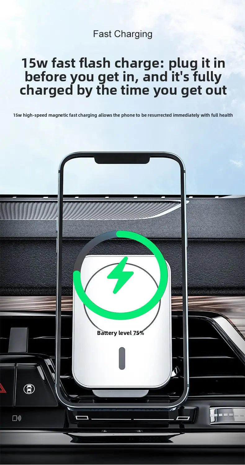 15W Magnetic Wireless Car Charger Mount - Fast MagSafe Charging USB-C Adjustable Phone Holder for iPhone