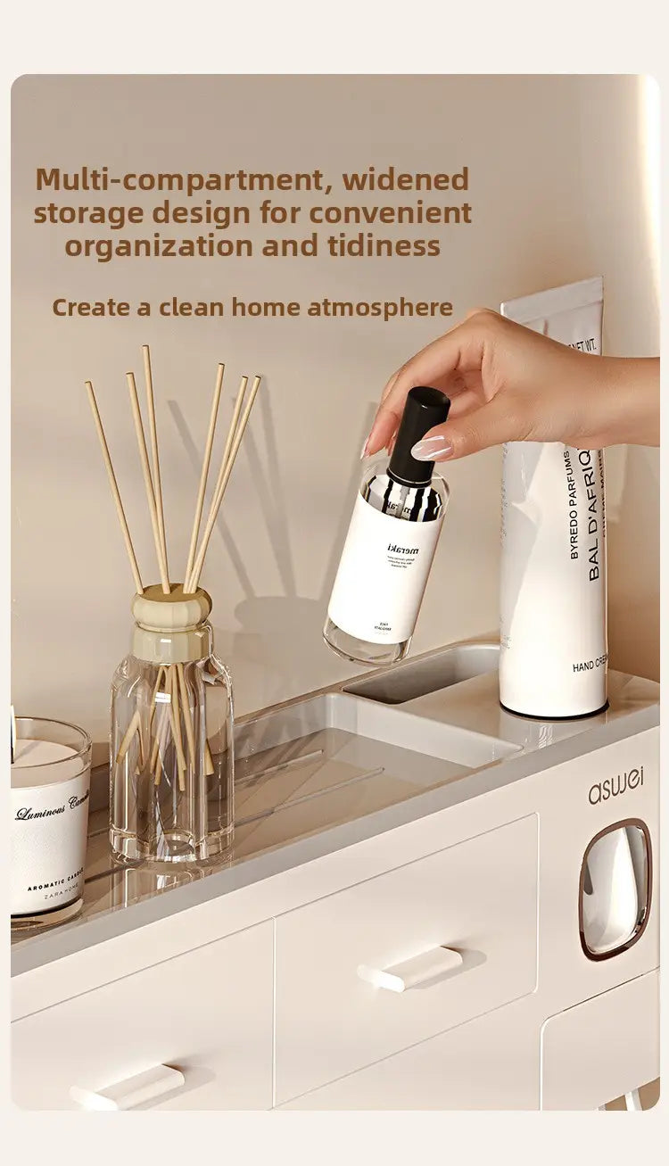 Magnetic Wall-Mounted Toothbrush Holder with Toothpaste Squeezer