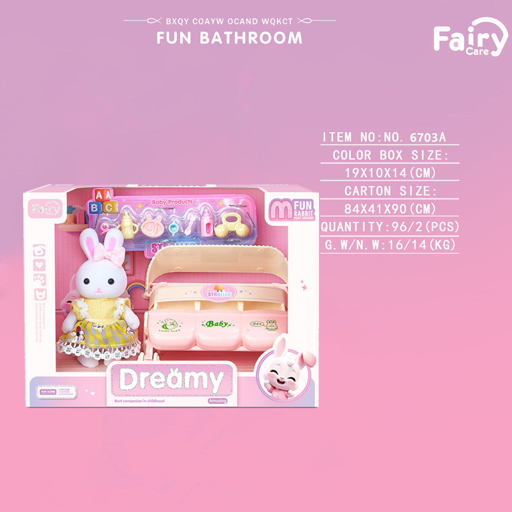 Rabbit-Themed Miniature Dressing Table Playset for Kids Imaginative Role-Play Toys