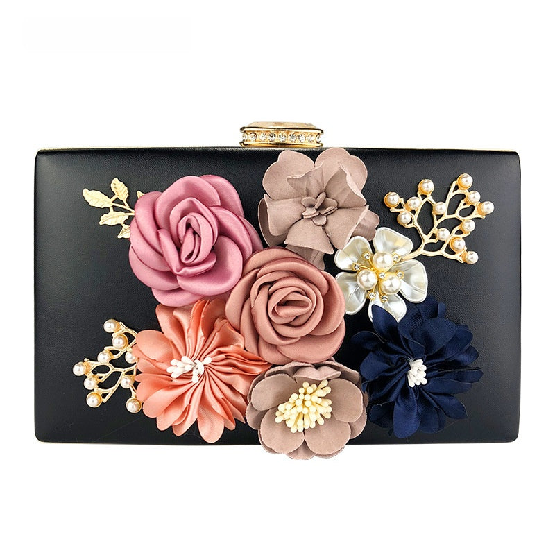 Elegant Floral Evening Clutch PU Leather Small Square Handbag