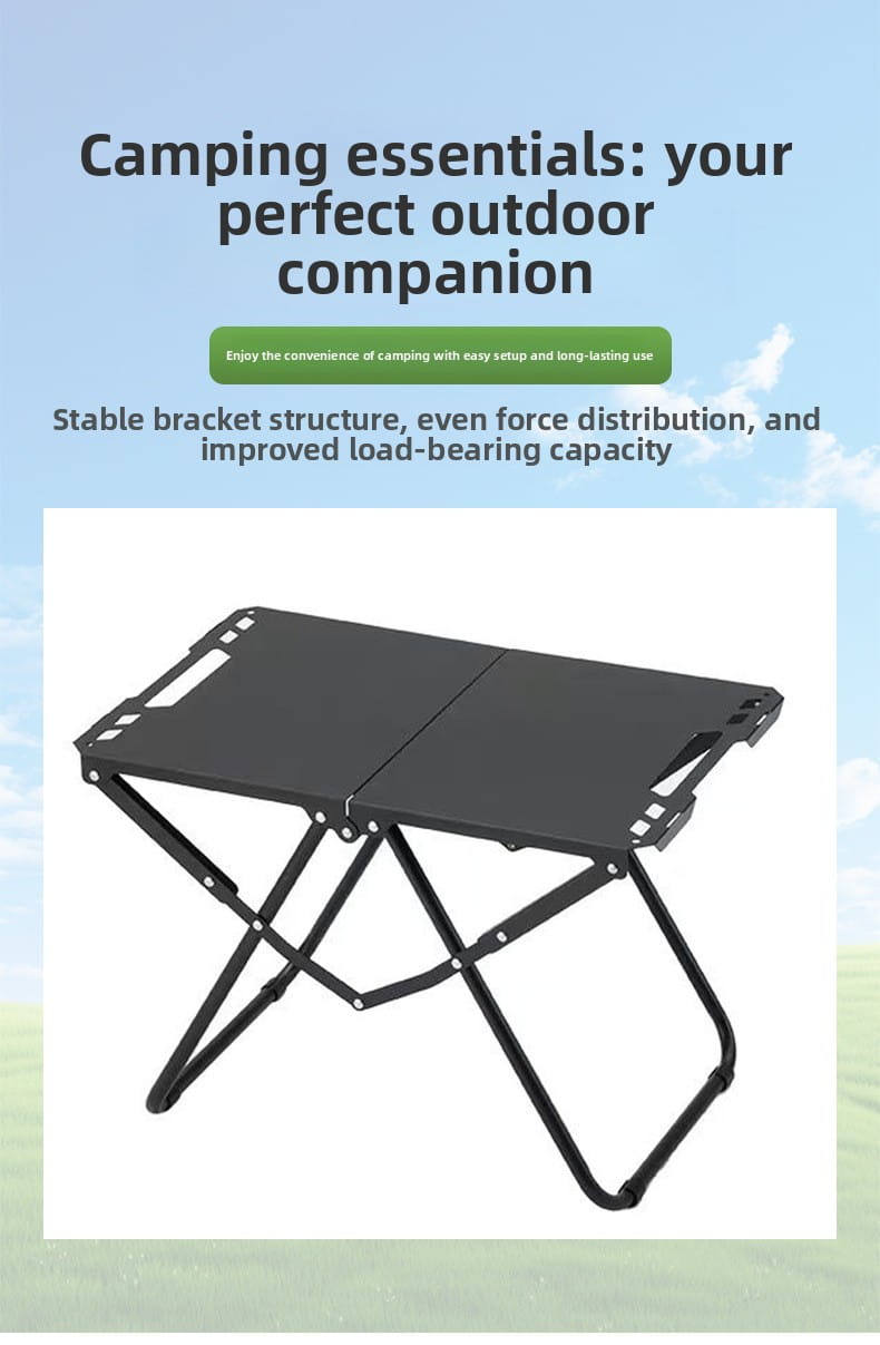 Portable Tactical Folding Camping Table - Heavy-Duty Iron Frame Outdoor Picnic Table with Storage Bag & Optional Light