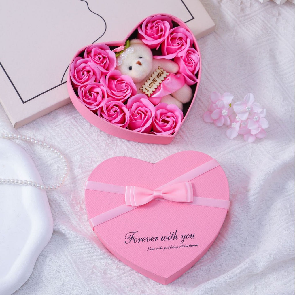 Heart-Shaped Soap Flower Gift Box Fragrant Roses for Valentines Day, Christmas & Special Occasions