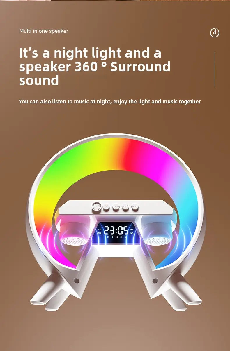 15W Bluetooth Speaker Wireless Charger Alarm Clock Night Light 2.1 Sound