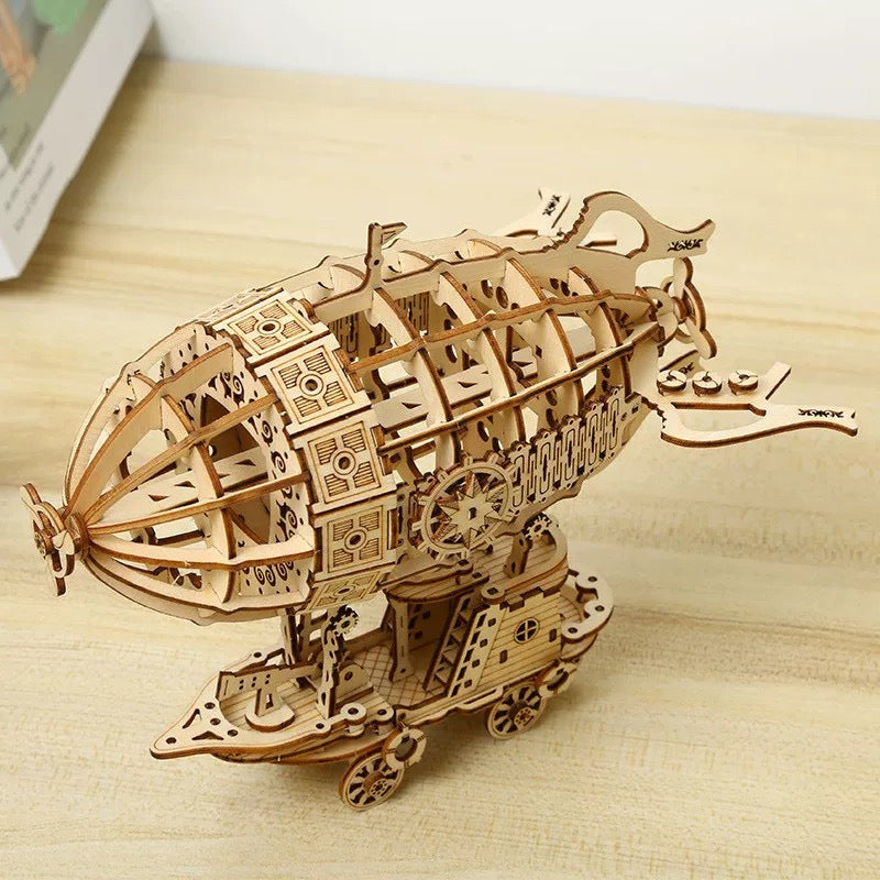 Mechanical Wooden Airship 3D Puzzle Model Kit DIY Gear Transmission Educational Craft for Teens and Adults