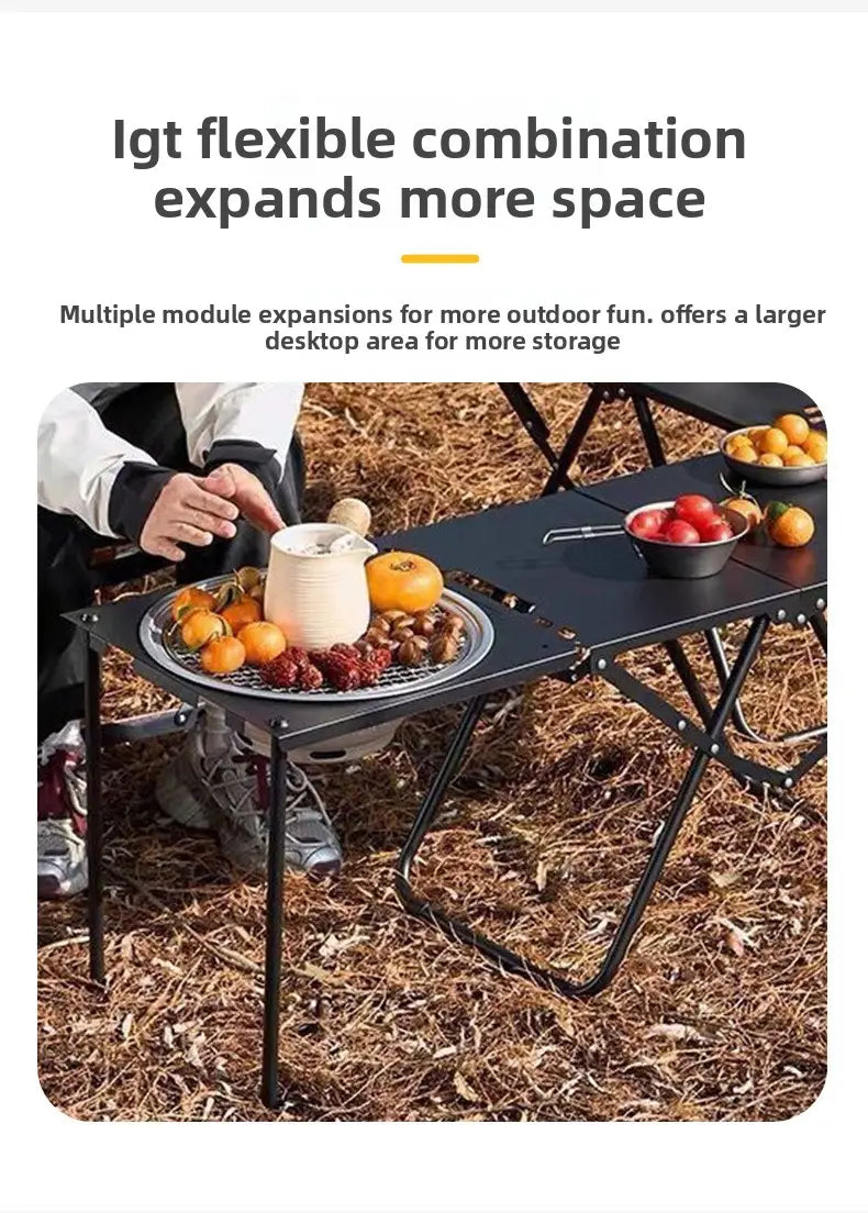 Portable Tactical Folding Camping Table - Heavy-Duty Iron Frame Outdoor Picnic Table with Storage Bag & Optional Light