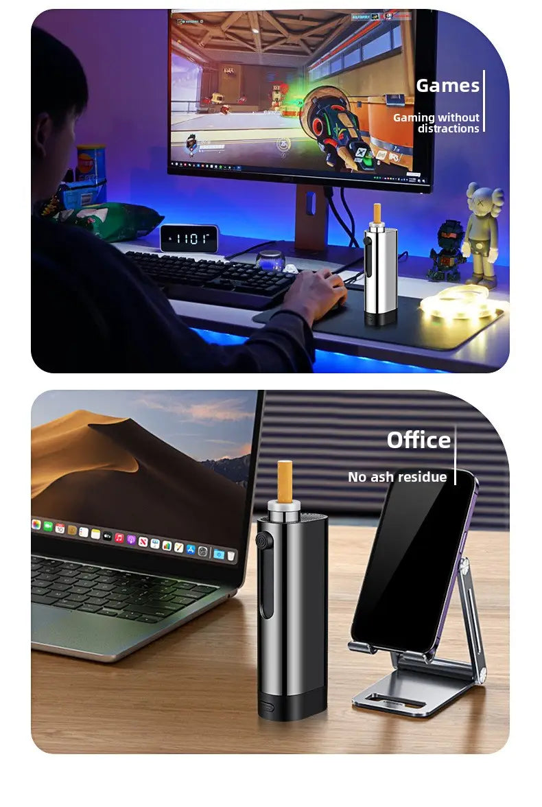 USB Rechargeable Car Ashtray with Push-Button Lighter Portable Smokeless Ash Holder with Gift Box