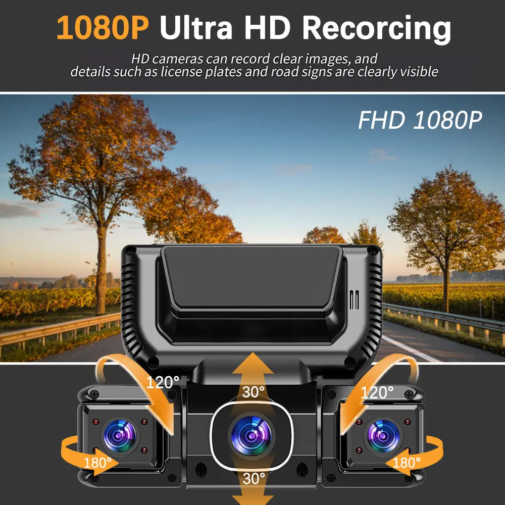 1080P WiFi Car Dash Camera with Four Lenses & Night Vision - Wide Angle Loop Recording Dash Cam