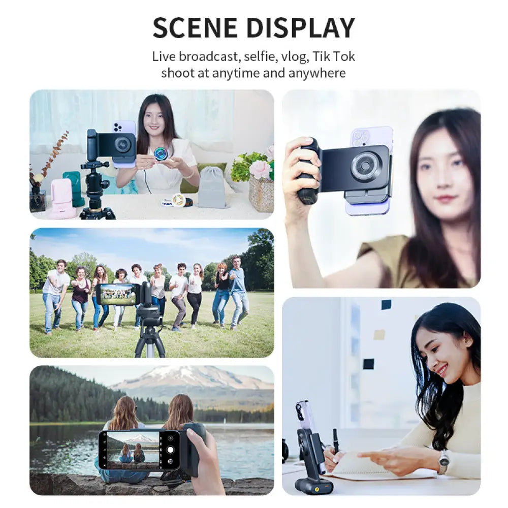 Bluetooth Camera Grip with Magnetic Remote & Wireless Charging - Rotatable Phone Holder Tripod Stand - Consumer