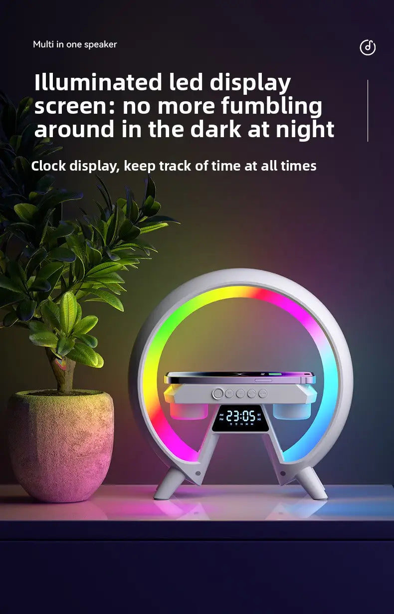 15W Bluetooth Speaker Wireless Charger Alarm Clock Night Light 2.1 Sound