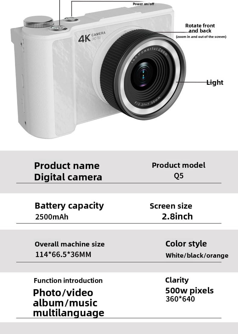 14MP Digital Camera with 3.0’’ Rotating Screen - HD Selfie Camera with 3x Zoom for Students & Travel