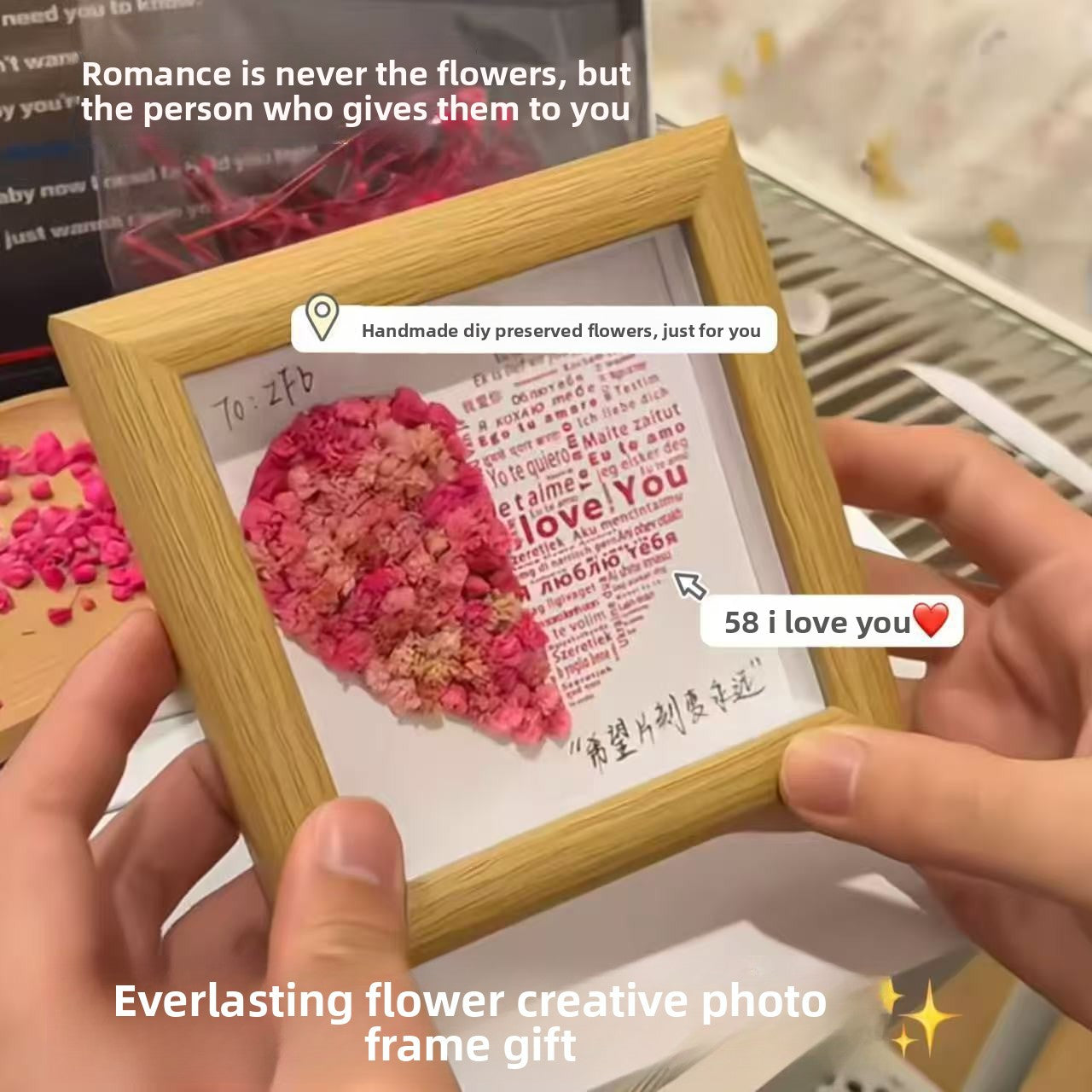 Handmade Preserved Flower Photo Frame DIY Wooden Keepsake Gift