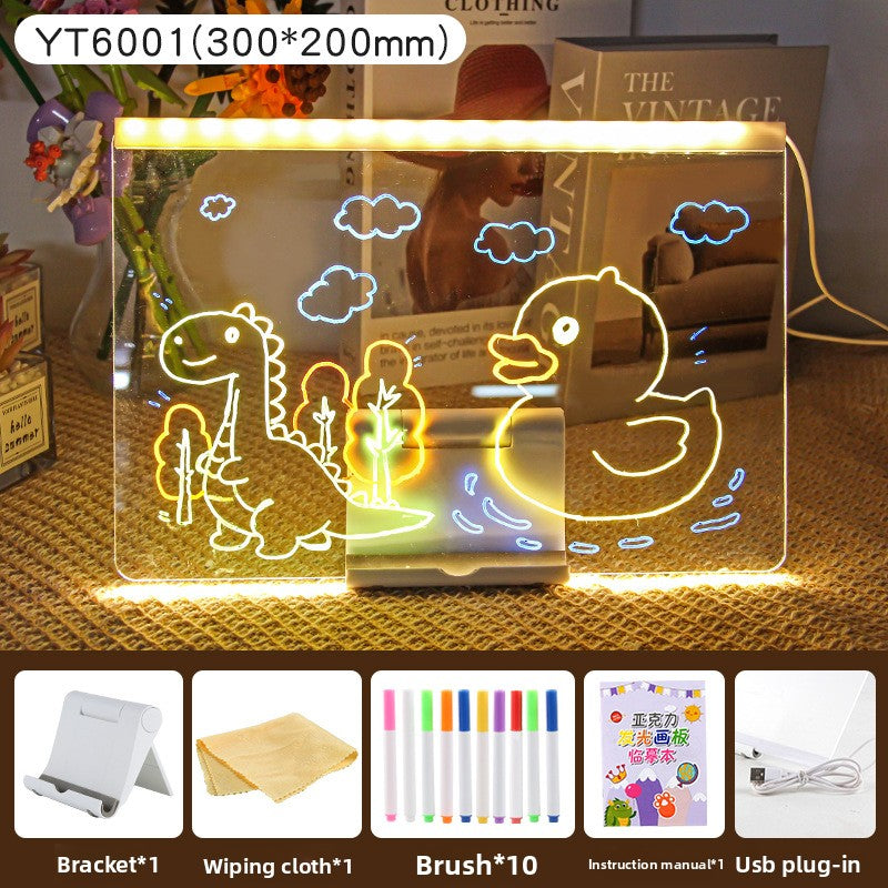 LED Glow Magnetic Drawing Board for Kids - Reusable Fluorescent Light-Up Art Tablet with USB Power