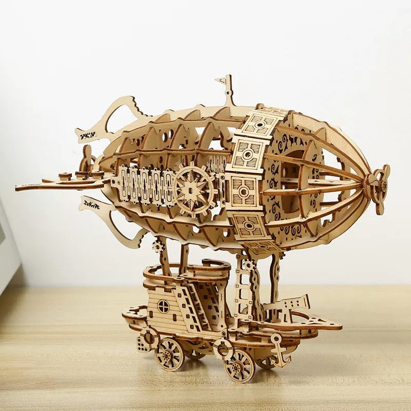 Mechanical Wooden Airship 3D Puzzle Model Kit DIY Gear Transmission Educational Craft for Teens and Adults