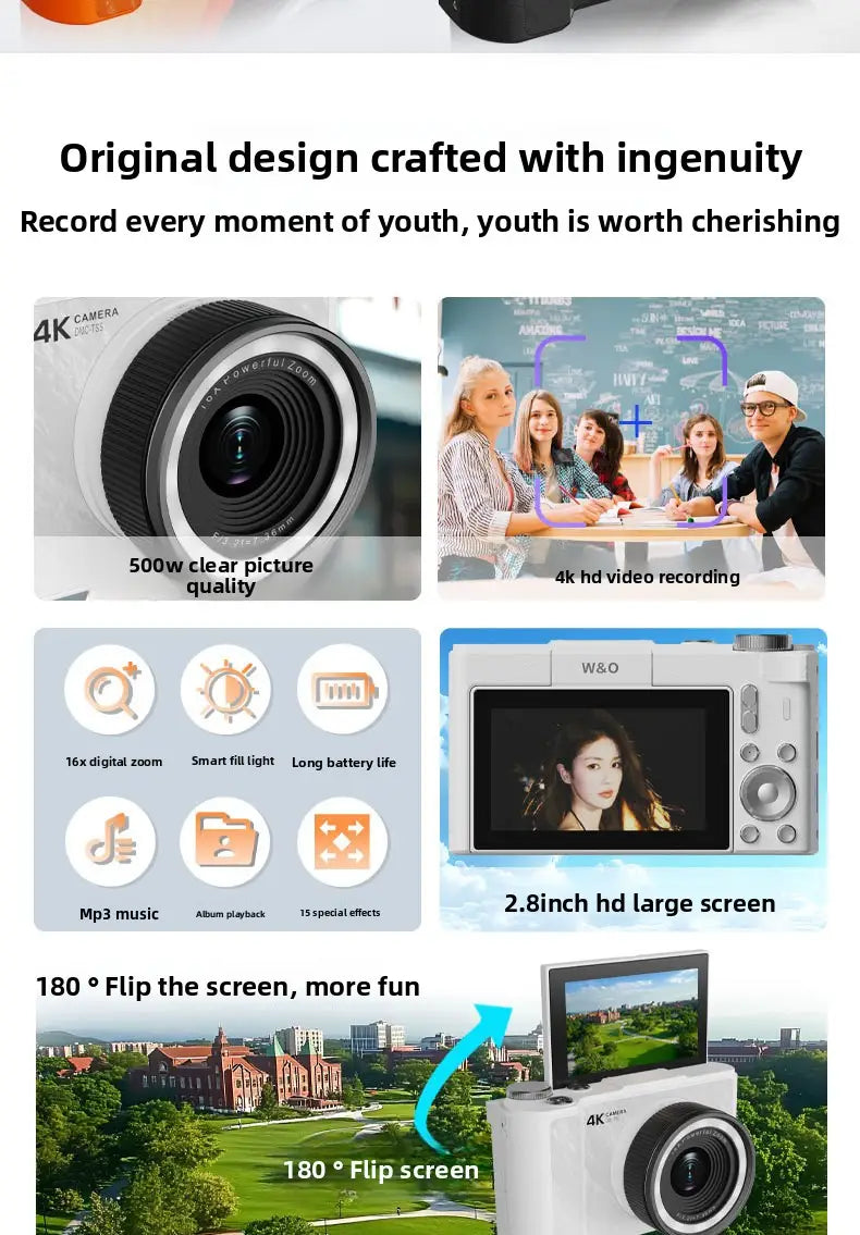 14MP Digital Camera with 3.0’’ Rotating Screen - HD Selfie Camera with 3x Zoom for Students & Travel