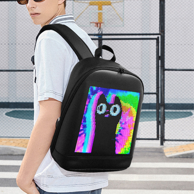 Smart LED Display Backpack Waterproof PU Laptop Bag for Travel, Advertising & Daily Use