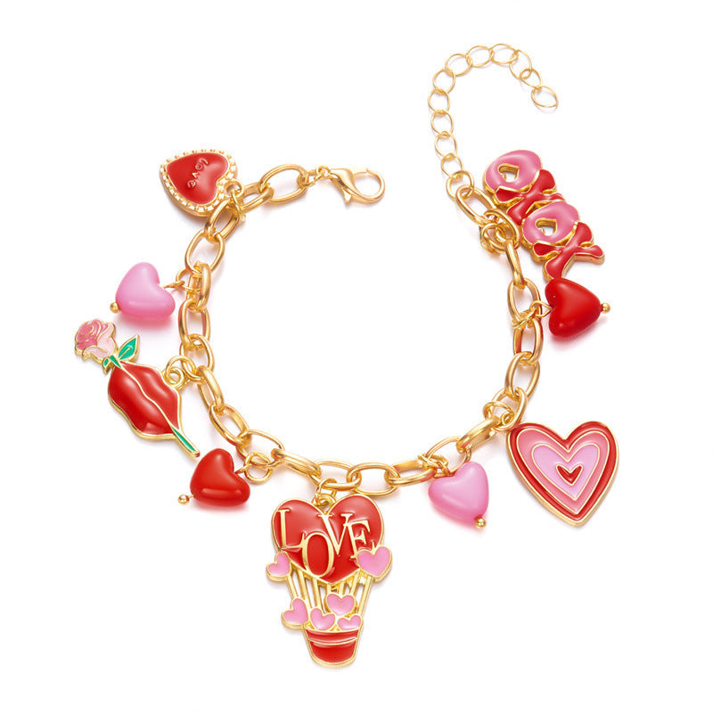 Heart Charm Adjustable Bracelet for Women Romantic Love Letter Pendant Jewelry