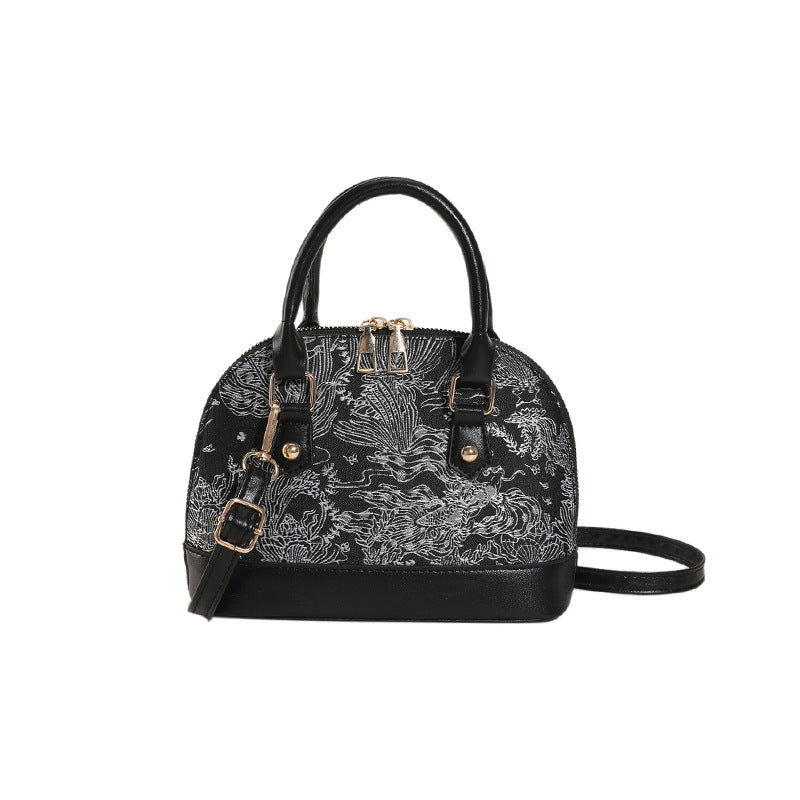 Shell-Style Handbag Chic PU Leather Crossbody with Color-Block Embroidery