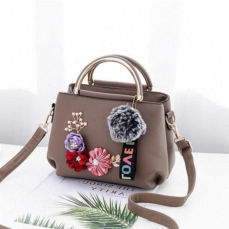Floral Embroidered PU Shoulder Bag Foldable Medium Handbag