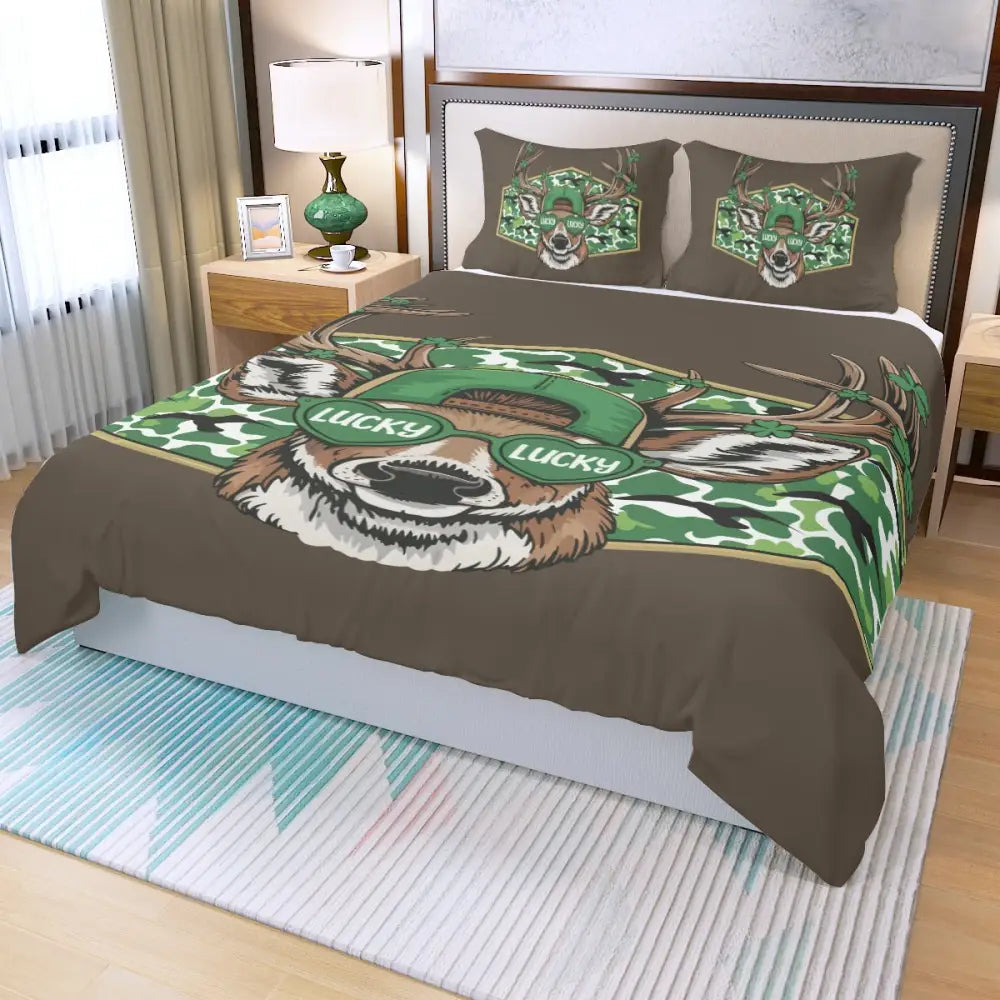 Lucky Deer Camouflage St. Patrick’s Day Duvet Cover Set with Zipper Closure - Celebrate St. Patrick’s Day without