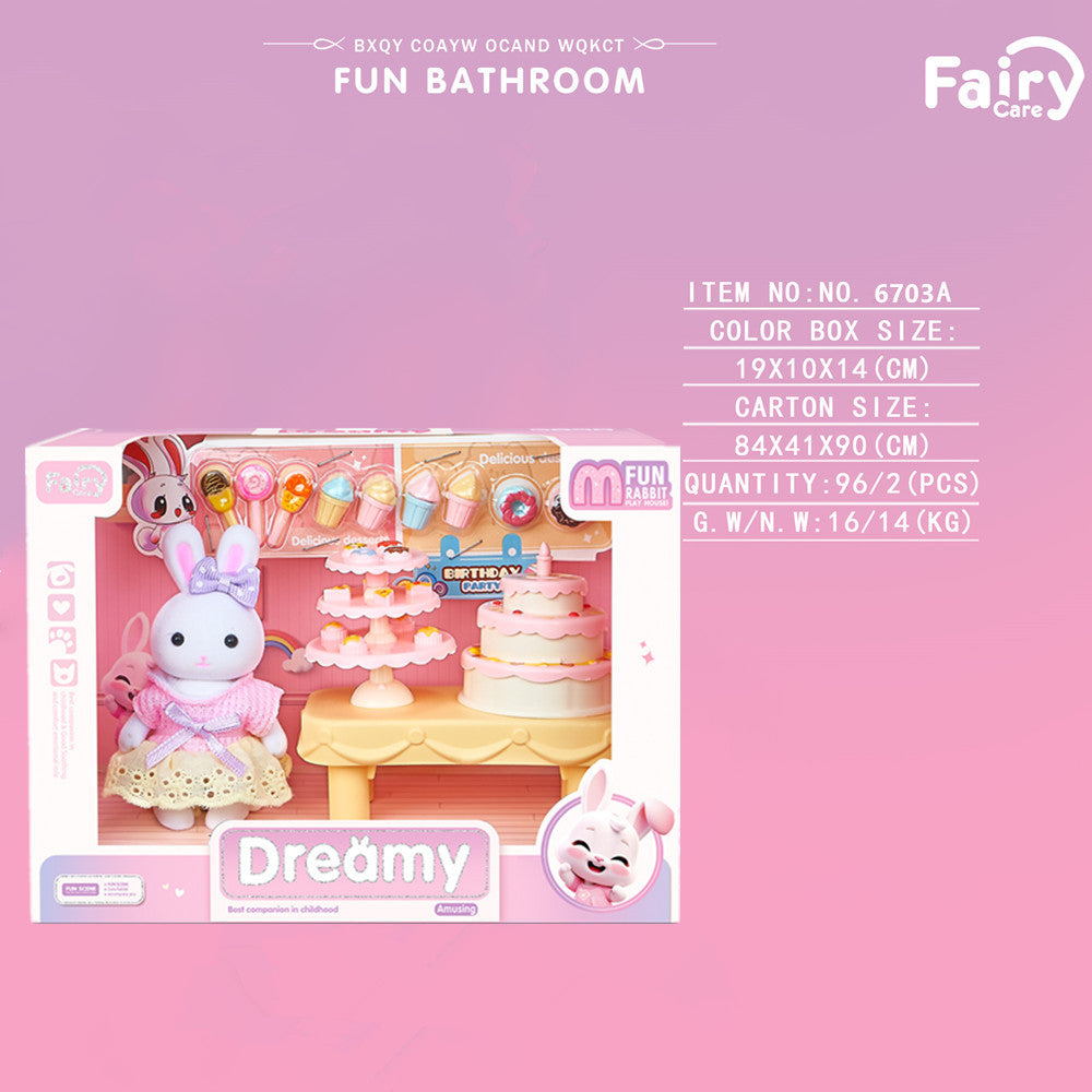 Rabbit-Themed Miniature Dressing Table Playset for Kids Imaginative Role-Play Toys