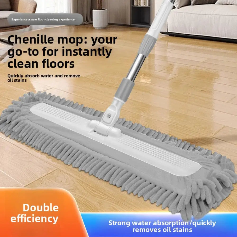 Chenille Spin Mop with Telescopic Handle - Adjustable 84-134cm Stainless Steel Floor Cleaner with Flip Squeeze &