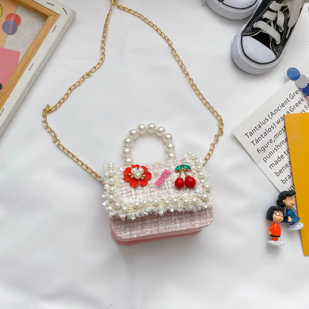 Childrens Pearl Crossbody Handbag- Cute Animal & Zodiac Mini Purse with Adjustable Strap - Cherry powder - Gifts