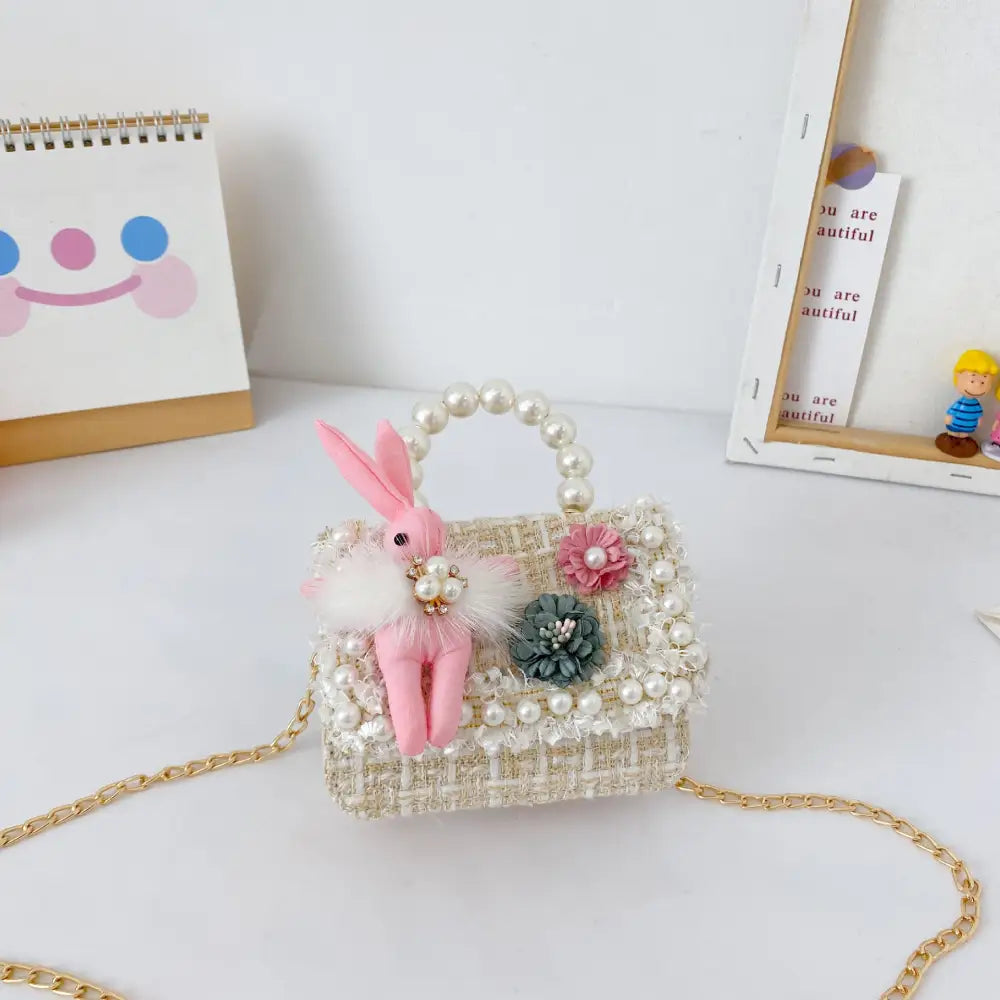 Childrens Pearl Crossbody Handbag- Cute Animal & Zodiac Mini Purse with Adjustable Strap - Rabbit khakis - Gifts