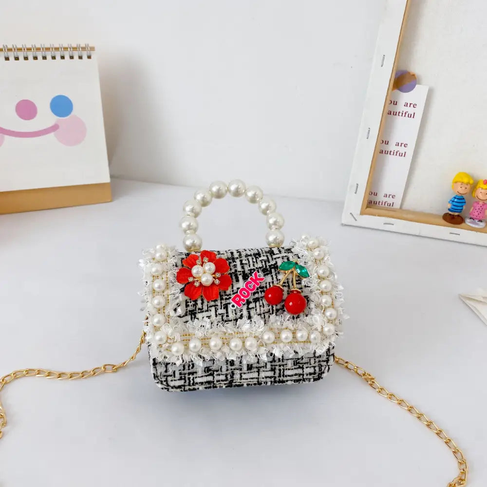 Childrens Pearl Crossbody Handbag- Cute Animal & Zodiac Mini Purse with Adjustable Strap - Cherry Black - Gifts for All