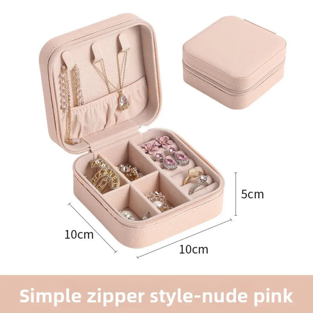 Compact Faux Leather Jewelry Storage Box and Travel Organizer Case - Nude Pink / 10x10x5cm - Gifts for All Occasions