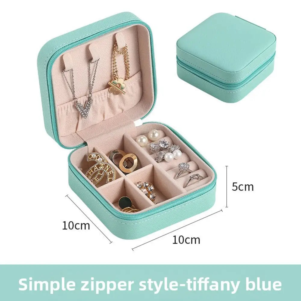Compact Faux Leather Jewelry Storage Box and Travel Organizer Case - Tiffany Blue / 10x10x5cm - Gifts for All Occasions
