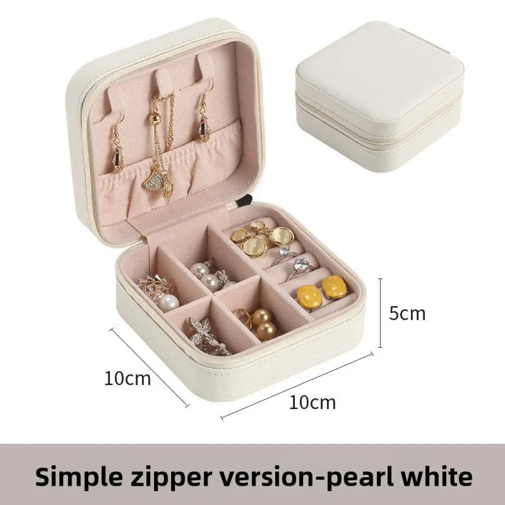 Compact Faux Leather Jewelry Storage Box and Travel Organizer Case - Pearl White / 10x10x5cm - Gifts for All Occasions