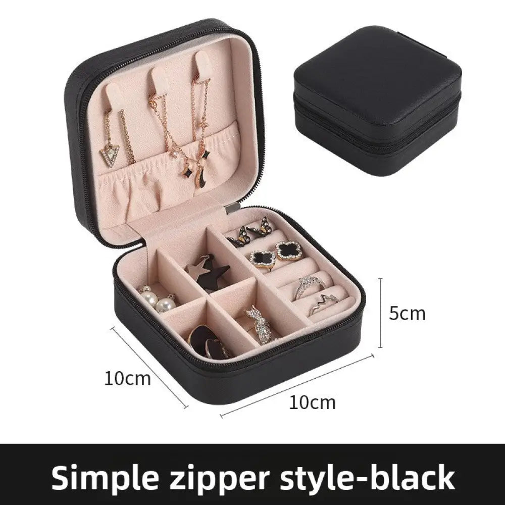 Compact Faux Leather Jewelry Storage Box and Travel Organizer Case - Black / 10x10x5cm - Gifts for All Occasions