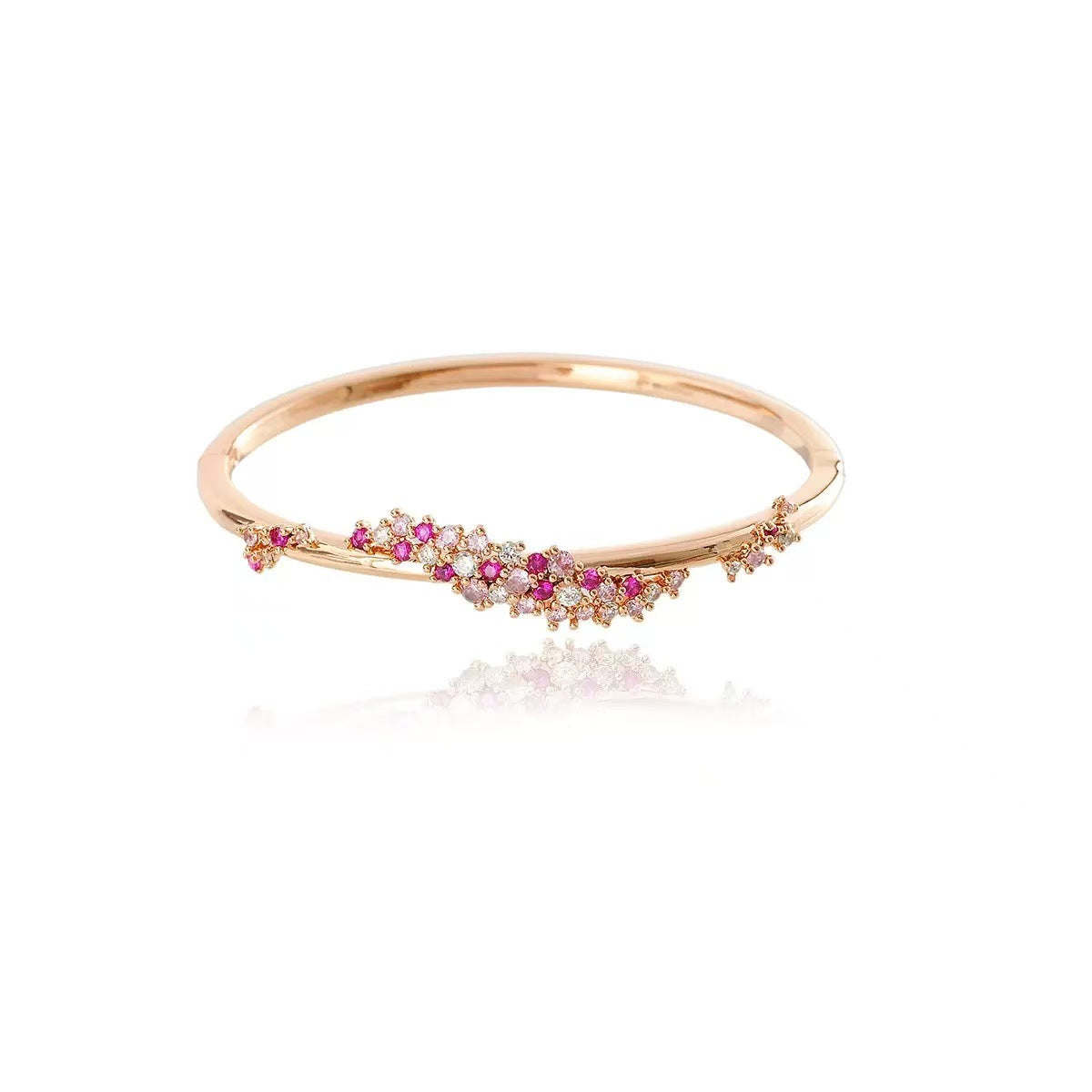 Rose Gold Floral Bracelet with Zircon & Artificial Diamonds - Pink and White Peach Blossom Light Luxury Bracelet