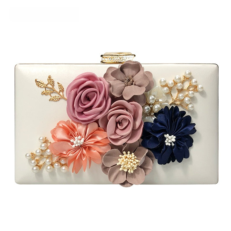 Elegant Floral Evening Clutch PU Leather Small Square Handbag