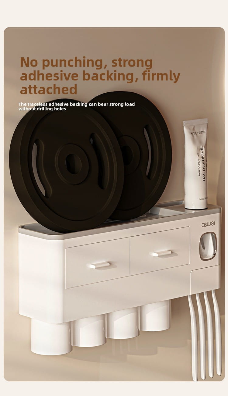 Magnetic Wall-Mounted Toothbrush Holder with Toothpaste Squeezer