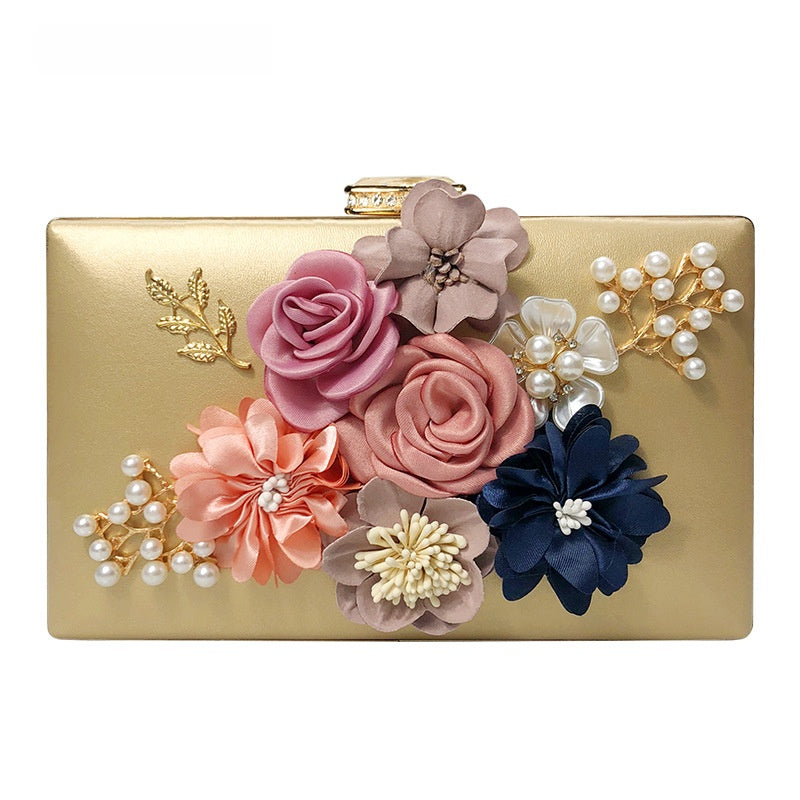 Elegant Floral Evening Clutch PU Leather Small Square Handbag