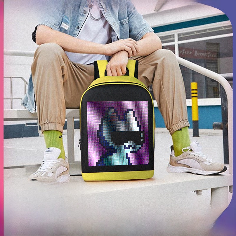 Smart LED Display Backpack Waterproof PU Laptop Bag for Travel, Advertising & Daily Use