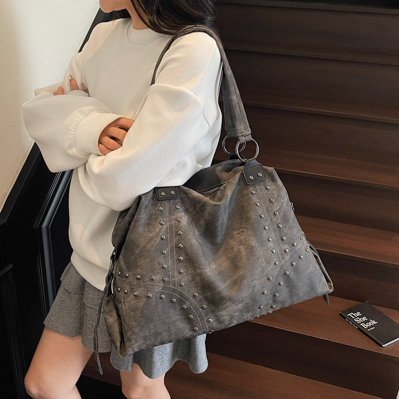 Rivet Tote Bag Large Capacity PU Shoulder Bag for Everyday Use