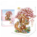 DIY Sakura Tree House Building Blocks Set (400-800 Pieces) - Pink Cherry Blossom Mini House Construction Toy Gift