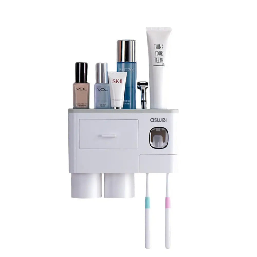 Magnetic Wall-Mounted Toothbrush Holder with Toothpaste Squeezer - Home Decor